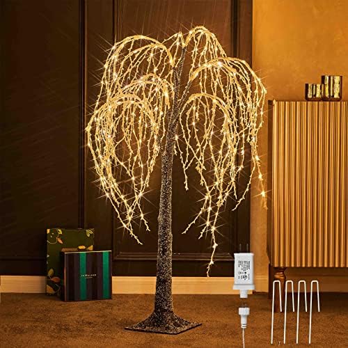 Litbloom осветлен приклучок на врба од 300 бајки 4ft, собрано дрво со светла за домашни украси на отворено дома
