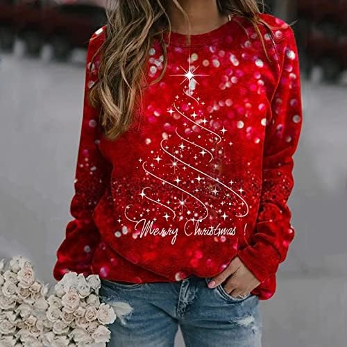 Grightенски грд божиќен џемпер, обичен моден моден принт со долги ракави, врвни дуксери, пулвер со врвни дуксери