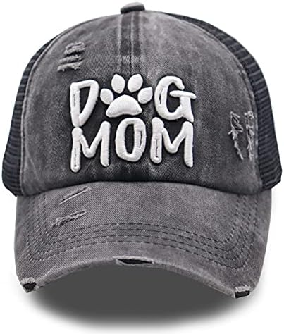 Manmesh hatt Dog Mom Momon Ponytail Бејзбол капа Мешав Бун Гроздобер измиена потресена Твил Обична капа за жени