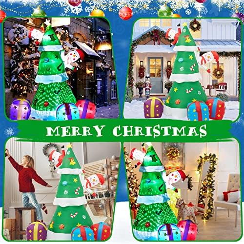 8ft Надувување на новогодишните украси на отворено со LED светла и светло на проекторот за снег, издувајте новогодишна елка со 3 кутии