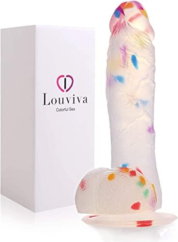 Лувива конфети дилдо реалистична чиста силиконска вшмукување чаша жени секс играчка, 7,6 инчи, возрасни секс играчка
