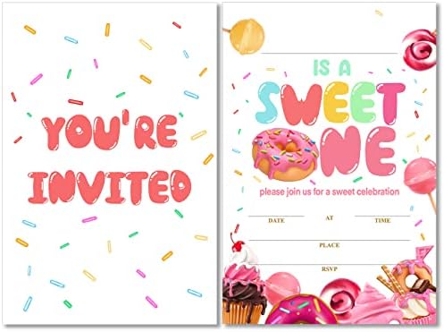 Симпатична Слатка Една Покани За Забава на 1 Ви Роденден Со Пликови Комплет Од 20 Десертни Слатки Бонбони Од Крофни Покани За Прва Роденденска