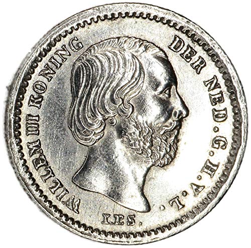 1850 година НЛ Холандија Вилем III КМ 91 со точка по датум меч приватност од 5 центи за нецирковно