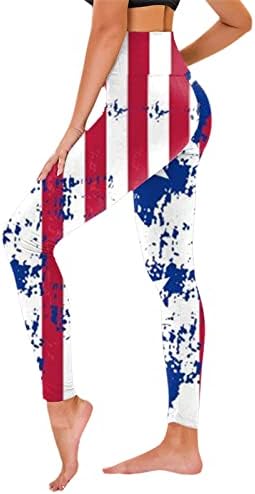 4 јули Хеланки Со Висок Струк За Жени Американско Знаме Трчање Јога Хеланки Ултра Меки Четкани Еластични Панталони За Вежбање Џогер