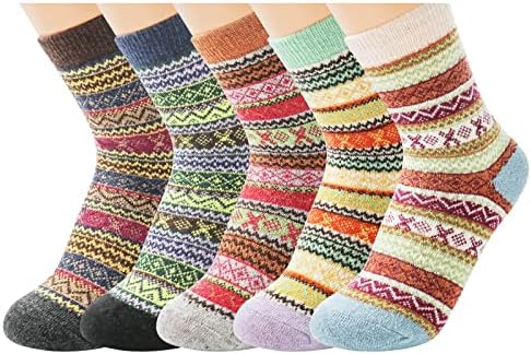 5 Пара Зимски Волнени Чорапи За Жени Дебели Плетени Топли Чорапи Секојдневни Меки Пријатни Чорапи Од Екипажот Мешани Бои Подароци