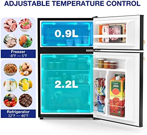 Радоста кујна JR31TBKE10 2-врата мини фрижидер со термостат прилагодлив на замрзнувачот, низок шум, енергетски ефикасен, компактен фрижидер