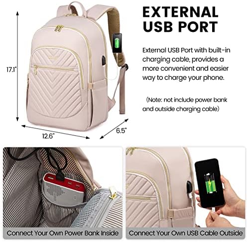 Lavevook лаптоп ранец за жени мажи, лаптоп торба за лаптоп за патување против кражба со порта за полнење со USB, резистентно на вода колеџ моден