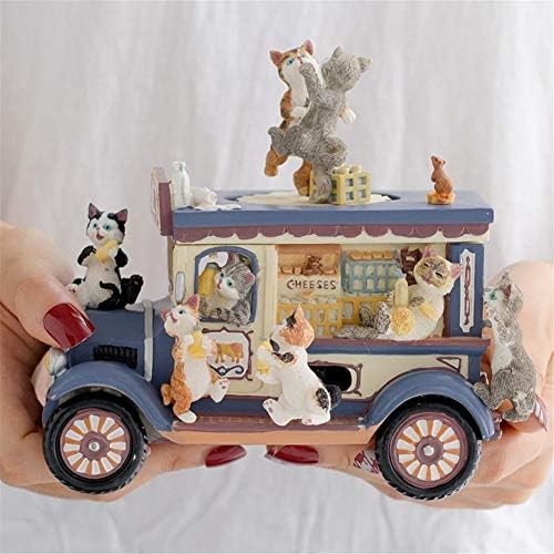 XJJZS Музички кутија цртана автомобилска музичка кутија смола мачка танцување ротира музичка кутија нова година Божиќ роденденски