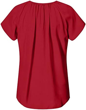 Искинати потресени обични салони блузи за девојки лето есен кратки ракави против плоштад вратот на врвот маици жени
