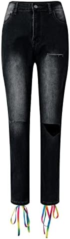 Cokuera Trendy Strending Trending Solid Jean дами патуваат опуштени вклопени џогери права нога тенки панталони со високи половини