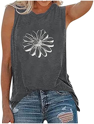 Фустани лежечки резервоар за цвеќиња за цвеќиња за цвеќиња за жени лабави вклопени екипи без ракави врвови трендовски летни маици блузи