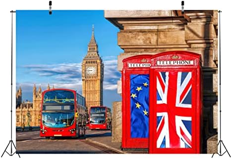 Белеко Лондон Стрит Заднината 10x6.5ft ткаенина Биг Бен Ред Телефонска штанд двоен декер автобус Лондон обележје на британската забава украси
