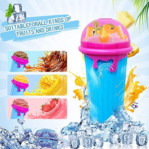 Нантала Slushie Maker Cup, Magic Double Layer Screeze Брзо замрзнати чаши за пијалаци, чаша за ладење со слама и лажица, производител на сладолед за деца и семејство, чаша со сина боја （
