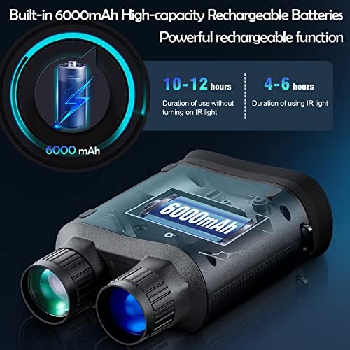 6000mAh ноќно видување двогледи Вградени батерии за полнење, очила за ноќно гледање со 32 GB картички рекорд 9MP 1080FHD за вкупна темнина,