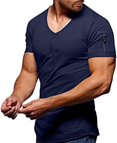 МАРИЈА V-врат Зипер Краток ракав Основни вградени маици за мажи 2022 тенок вклопување обичен моден салата фитнес тренингот на врвовите