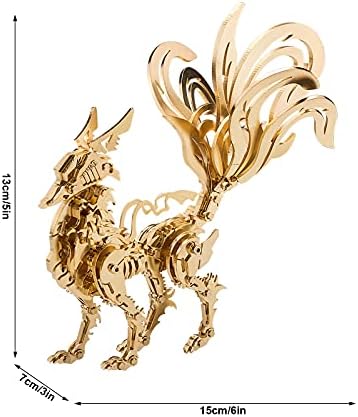 3D метална загатка Фокс модел, DIY склопување со девет опашки од лисица Механички животински модел на животински модел од не'рѓосувачки