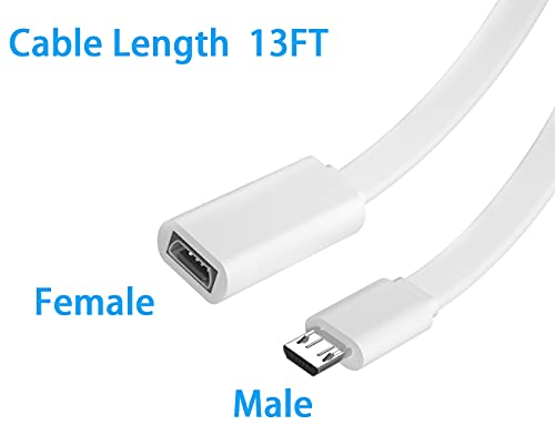 2 пакет 13 -ти микро USB продолжено кабел за zmodo, машко до женски екстендер рамен кабел за напојување компатибилен за Wyze CAM V3