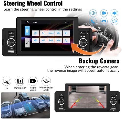 Стерео со единечен Дин автомобил со резервна камера 5 инчен екран на допир со автомобил со автомобил со Bluetooth огледало FM Radio