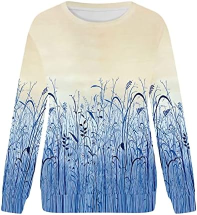 Yijiekai исечени џемпери женски врвови слатки печатени маици со долги ракави пулвер обични екиписки графички џемпери