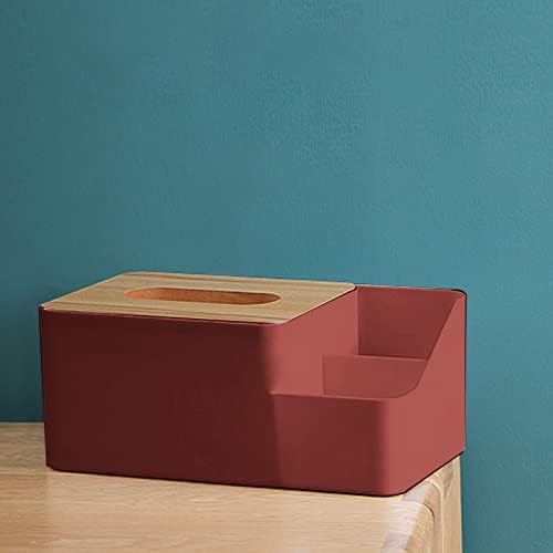 Мултифункционална Кутија За Ткиво За Работна Површина Едноставна Кутија За Хартија За Домаќинство Дрвена Покривка Со Оддел Далечински Управувач