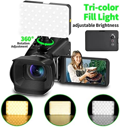 Камера за видео камера на Vetek 4K, UHD 64MP фотоапарат за YuTube со FOCUS FUNCTION 4,0 инчен CaMCorder, WiFi Digital Camera, 18x Digital Zoom