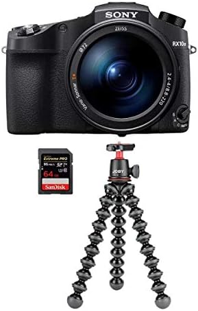 Sony Cyber-Shot DSC-RX10 IV 20.1MP дигитална камера, црна-пакет со комплет hib gorillapod 3k црна, 64 GB SDXC U3 картичка