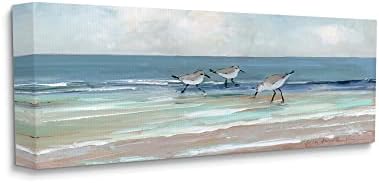 Панорамски индустрии панорамски песочни песоци на птици, океански пејзаж, сликарство, дизајн од Сали Сватленд Сина 30 x 13