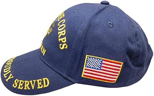 Ветеранот на морските корпуси Ега гордо му служеше на знамето на САД, морнарицата сина памук, прилагодлива извезена капа за бејзбол капа, официјално