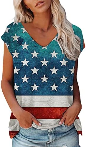 Патриотски кошули со знаме на САД за жени Денот на независноста на летните маички со капакот на вратот против врвовите на вратот секси