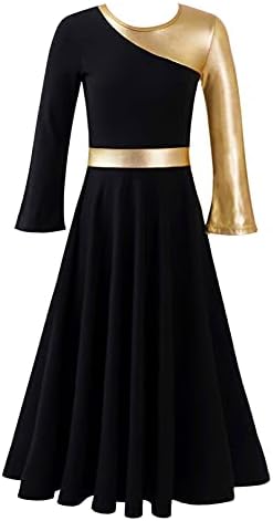 Агоки девојки металик пофалби танцувачки фустан со долг ракав литургиска танцувачка облека со целосна должина црковна облека лабава фит -богослужба