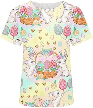 Шарени зајаче јајца печати Велигденска маица за жени смешни празнични кошули со тркалезни ракави на вратот графички матични летни