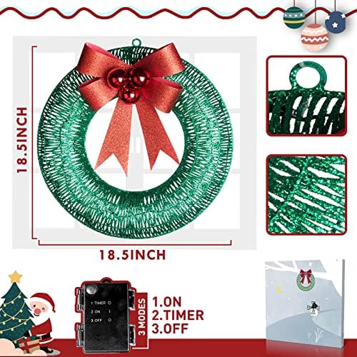 Божиќни Украси од Вантилит, Осветлен Божиќен Венец, 40 ЛИТРИ Батерија Со Зелени ЛЕД Светла Рамка Од 18,5 Инчи Покриена Со Зелени Блескави