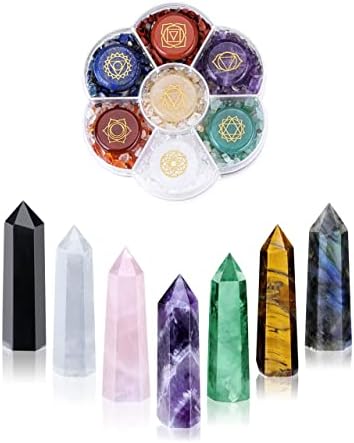 Пакет со врвни плоштади - 2 артикли: 7 парчиња заздравувачки кристални брадави со кутија за подароци 2.7 & 7 чакра Реики лековити кристали