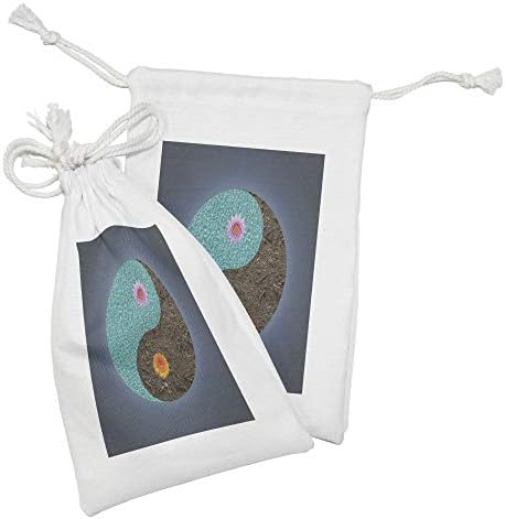 Амбесон Јога Ткаенина Торбичка Сет од 2, Јин Јанг Со Цвеќиња Рамнотежа На Мирот Земја Спротивни Сили Уметност, Мала Торба За Врвки За Тоалети