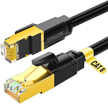 SAMZHE Ethernet Кабел 6ft, Cat 8 Етернет Кабел Со Голема Брзина Заштитен LAN Лепенка Кабел 2000mhz 40Gbps RJ45 ЗА PS4, PS5, Xbox, И