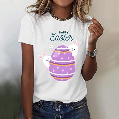 Lcepcy Women Велигденски празник маички со краток ракав, симпатични графички кошули со јајца од јајце, О вратот Обични врвови