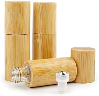 Гранд парфими 5мл природни бамбус есенцијално масло шишиња шишиња, се тркалаат, чиста стакло внатрешна/преносна масажа од не'рѓосувачки челик топка топка со шишенц