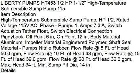 За вас -HT453 1/2 HP 1-1/2 -Temperature Supmumb Sump Pump 115