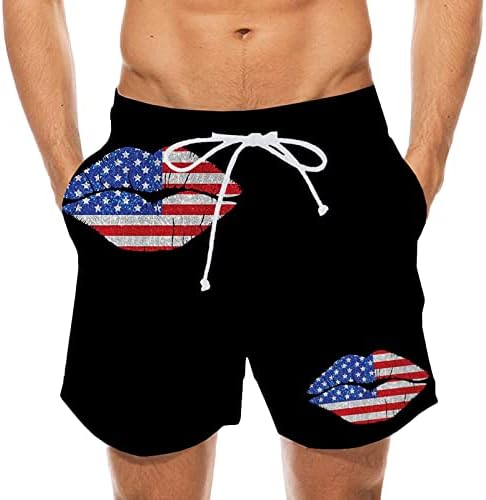 Денот на независноста на плажа шорцеви за мажите шарени знаме печати затегнати кратки панталони машки летни летни суви атлетски