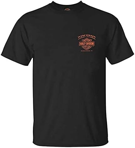 Машка маичка со кратки ракави на Харли-Дејвидсон, машка маица со екипаж-црна маица-црна