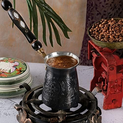 БКС 12 мл бакар турски грчки арапски сад со дрвена рачка Цезве Ибрик Брики Стоветоп кафе производител на кафе со дрвена лажица