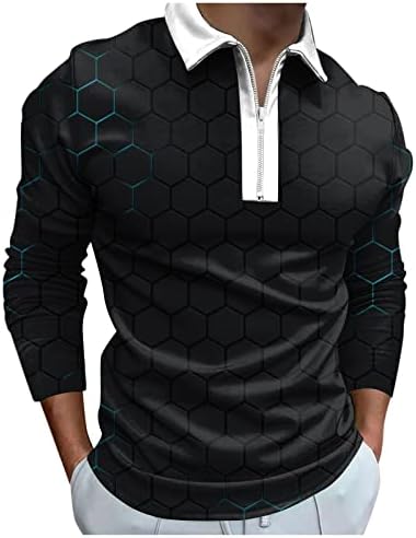 ZDDO 2022 Нови кошули за машка поло, долги ракави 1/4 zip up вратот голф улица 3D дигитална печатена двојна кошула за дизајнер
