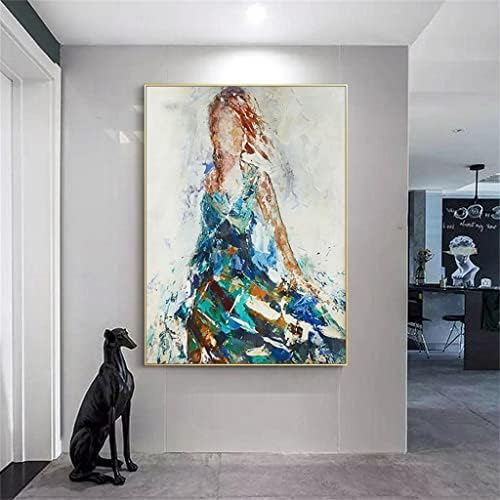 Yxbdn Арт Апстракт Девојче масло сликарство сина и сива сликарство постер апстрактна wallидна уметност дома декор
