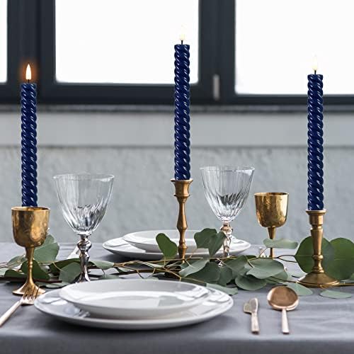 Girimax Navy Blue Spiral Clamless Taper Candles со далечински, вистински восок треперење LED свеќници за батерии сет од 6