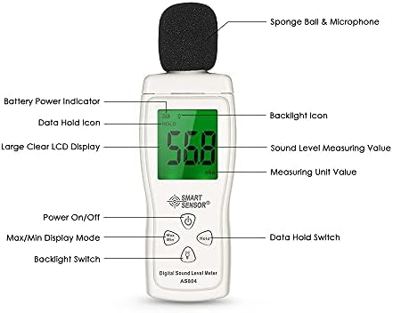 Мерач на мерач на бучава WDBBY Мини дигитален мерач на ниво на звук LCD дисплеј мерач на бучава мерна инструмент за децибела тестер