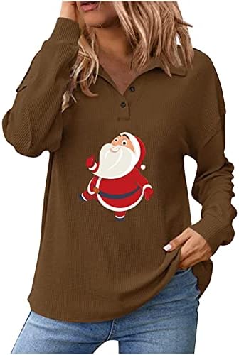 Смешно џемпери на женски Дедо Мраз, палки за џемпери, пад на маички со долги ракави, врвови, случајно копче надолу со џемпер од качулка, блузи