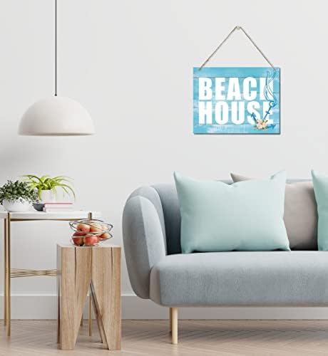 Auii JO Design Beach House Decor Decor знак, виси печатено wallидно плакета дрво знаци, селски украси за куќа, украсен декор на плажа,