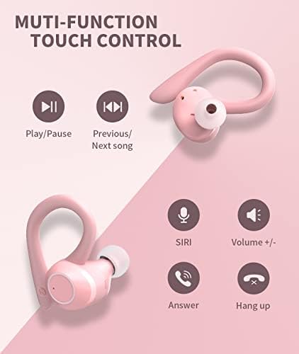 Безжични уши, Bluetooth 5.1 Спортски слушалки со микрофон, откажување на бучава Контрола на допир на допир во уво Bluetooth слушалки,