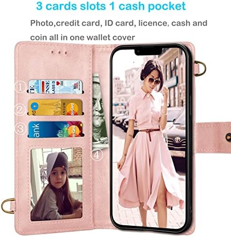 Текко Паричник Случај Компатибилен Со iPhone 13 Pro 2021,Вкрстено Рамо [Рфид Блокирање] Носење Чанта Картичка Слотови Држач Флип