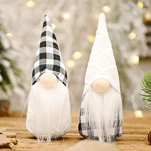 Божиќни украси на Зорпија поставени пакувања од 2 скандинавски гноми симпатични празници со црна, бела карирана трол украс, 7,9 инчи